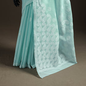 Hand Embroidered Terivoile Cotton Lucknowi Chikankari Saree 20