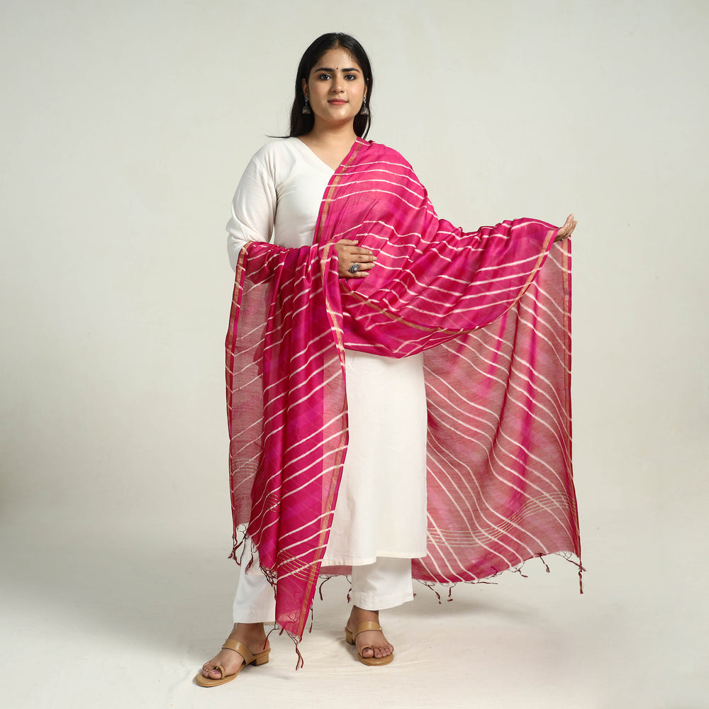 Pink - Traditional Tie & Dye Chanderi Silk Leheriya Dupatta 42