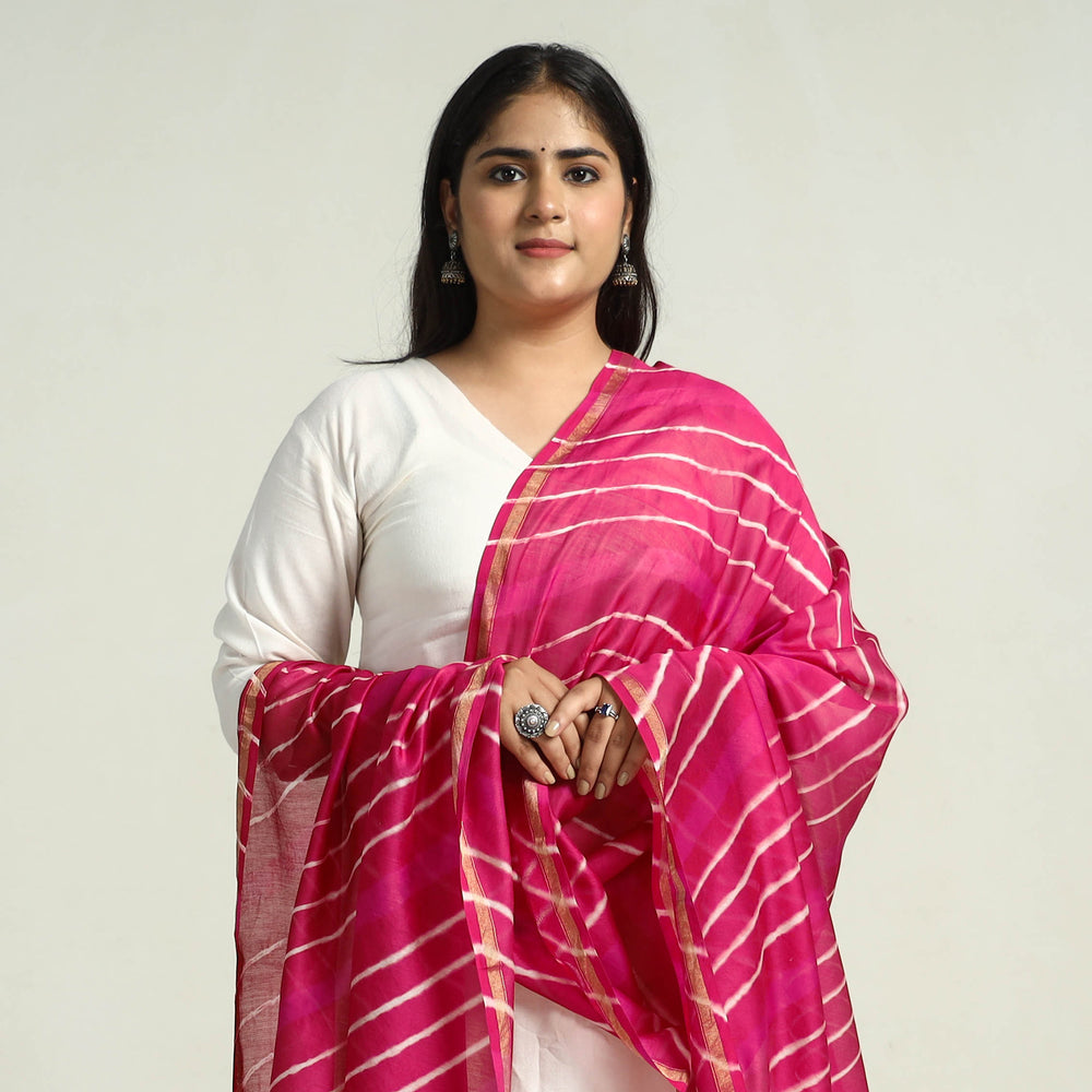 Pink - Traditional Tie & Dye Chanderi Silk Leheriya Dupatta 42