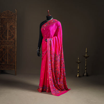Chinon Silk Hand Embroidery Phulkari Saree 22