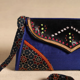 Traditional Kutch Patchwork Silk Leather Flap Sling Bag 35