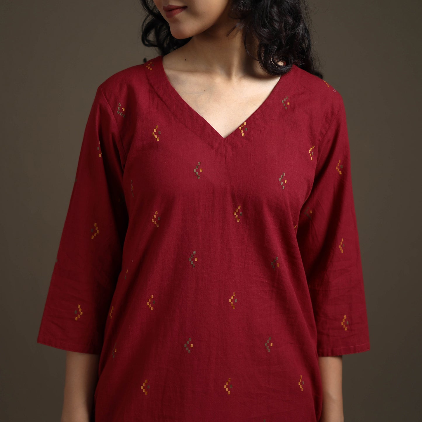 Jacquard Cotton Straight Long Kurta for Women 05
