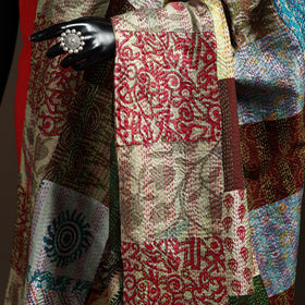 Bengal Hand Embroidery Patchwork Reversible Silk Kantha Dupatta 27