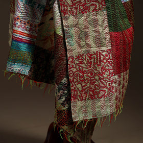 Bengal Hand Embroidery Patchwork Reversible Silk Kantha Dupatta 27