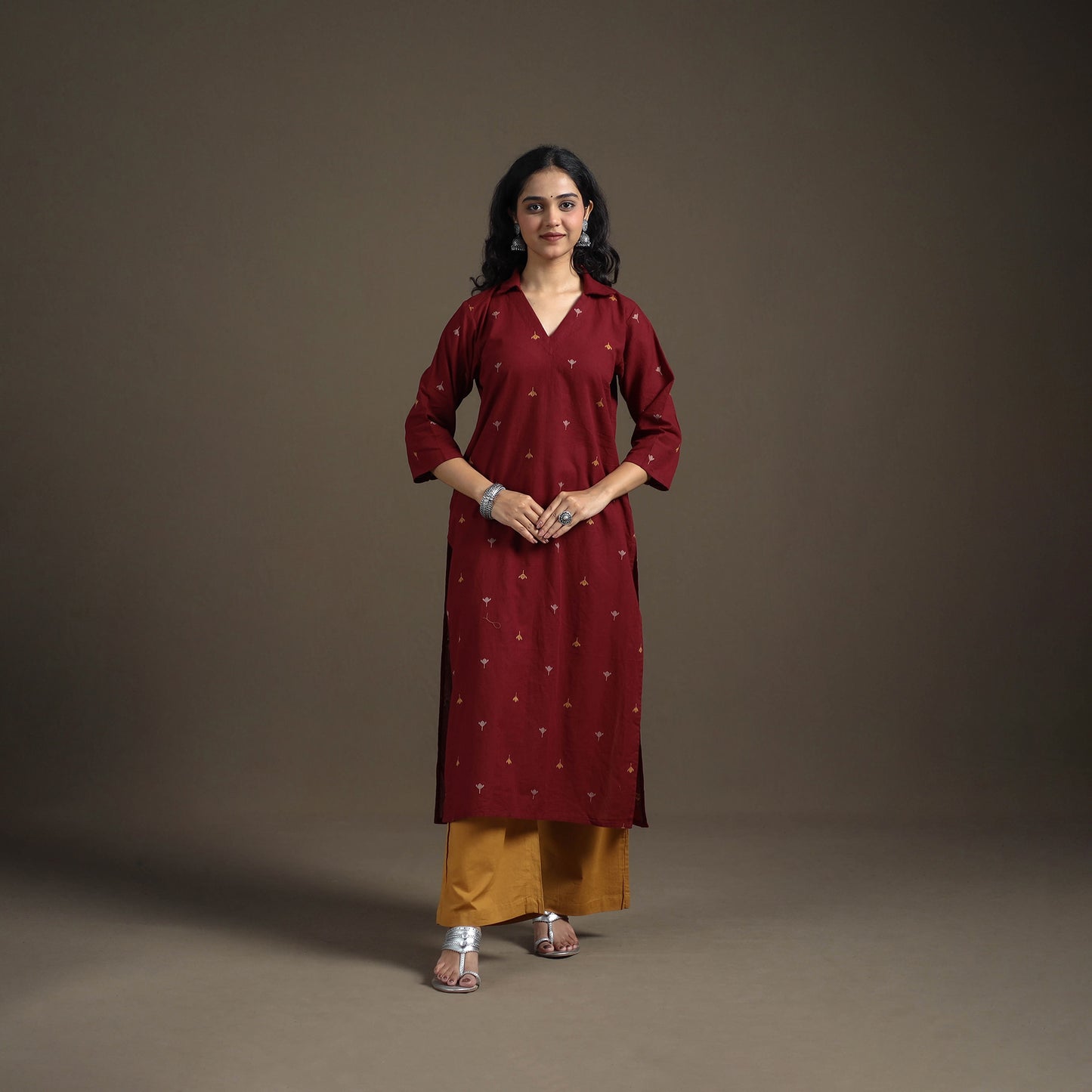 Jacquard Cotton Straight Long Kurta for Women 04