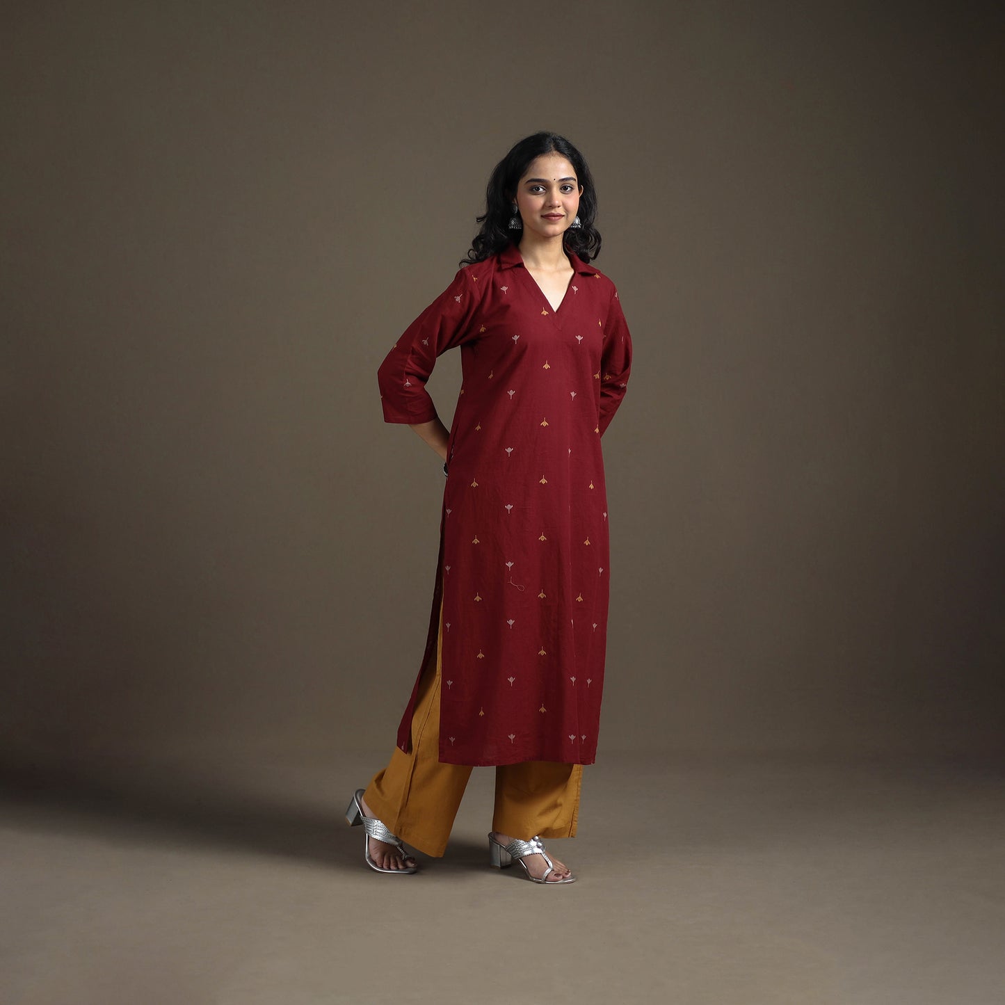 Jacquard Cotton Straight Long Kurta for Women 04