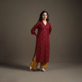Jacquard Cotton Straight Long Kurta for Women 04
