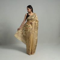 Beige - Handcrafted Bengal Nakshi Kantha Work Silk Saree 19