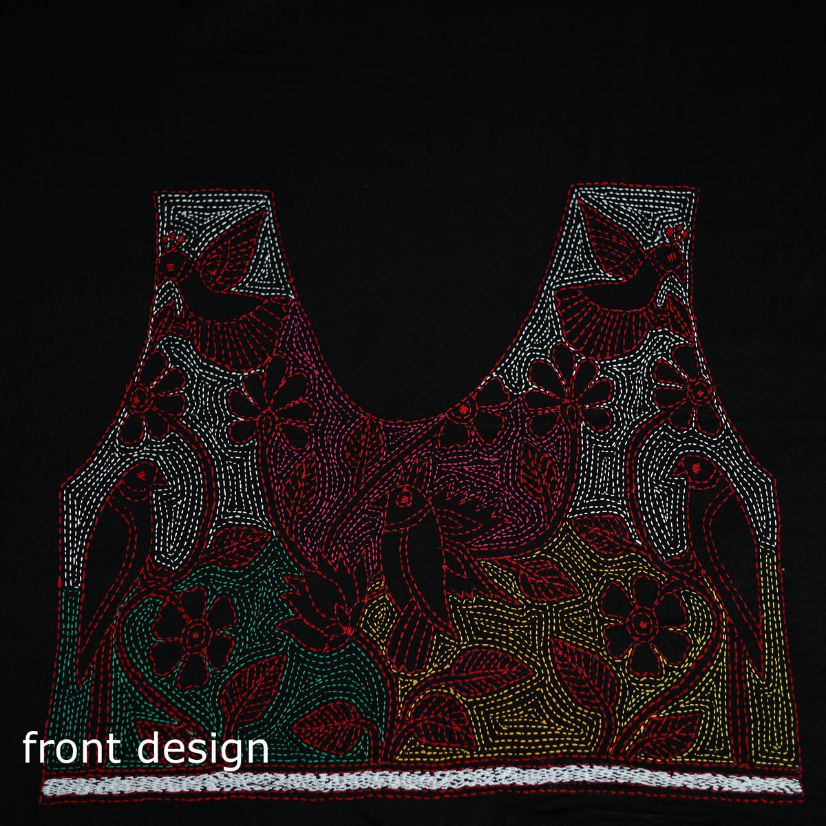 Bengal Kantha Hand Embroidered Cotton Blouse Piece 73