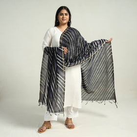 Black Traditional Tie & Dye Chanderi Silk Leheriya Dupatta