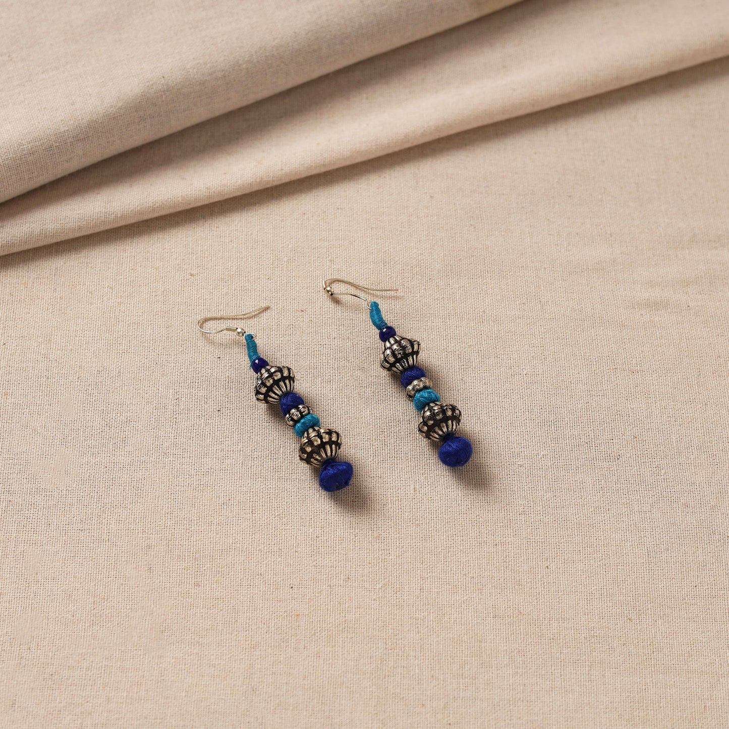 Handcrafted Patwa Threadwork Earrings with Metal Beads