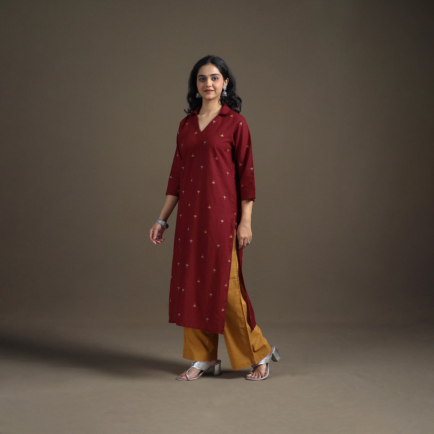 Jacquard Cotton Straight Long Kurta for Women 04