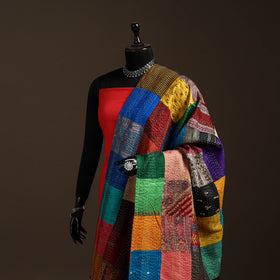 Bengal Hand Embroidery Patchwork Reversible Silk Kantha Dupatta 28