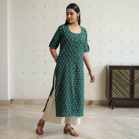 Buy Pochampally Ikat Weave Cotton Long Straight Kurta 38 Online at iTokri.com