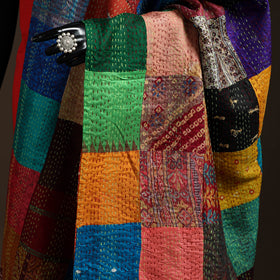 Bengal Hand Embroidery Patchwork Reversible Silk Kantha Dupatta 28