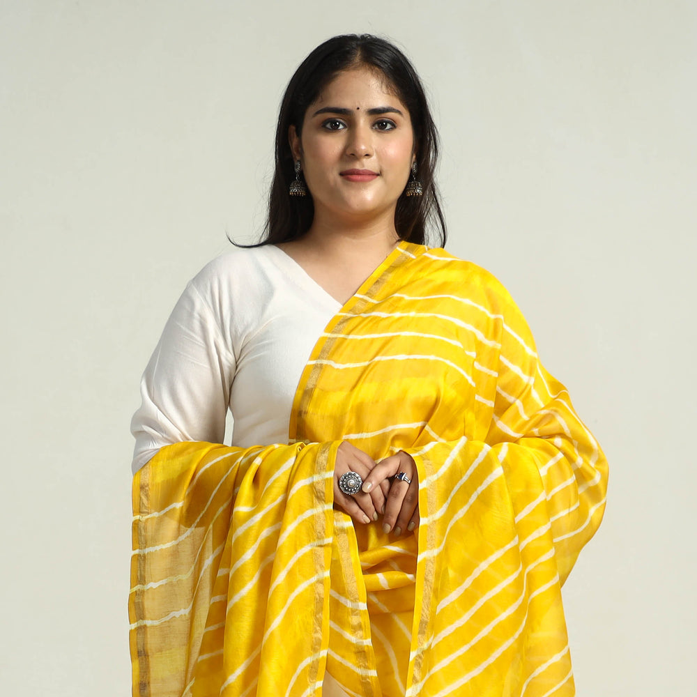 Yellow - Traditional Tie & Dye Chanderi Silk Leheriya Dupatta 44