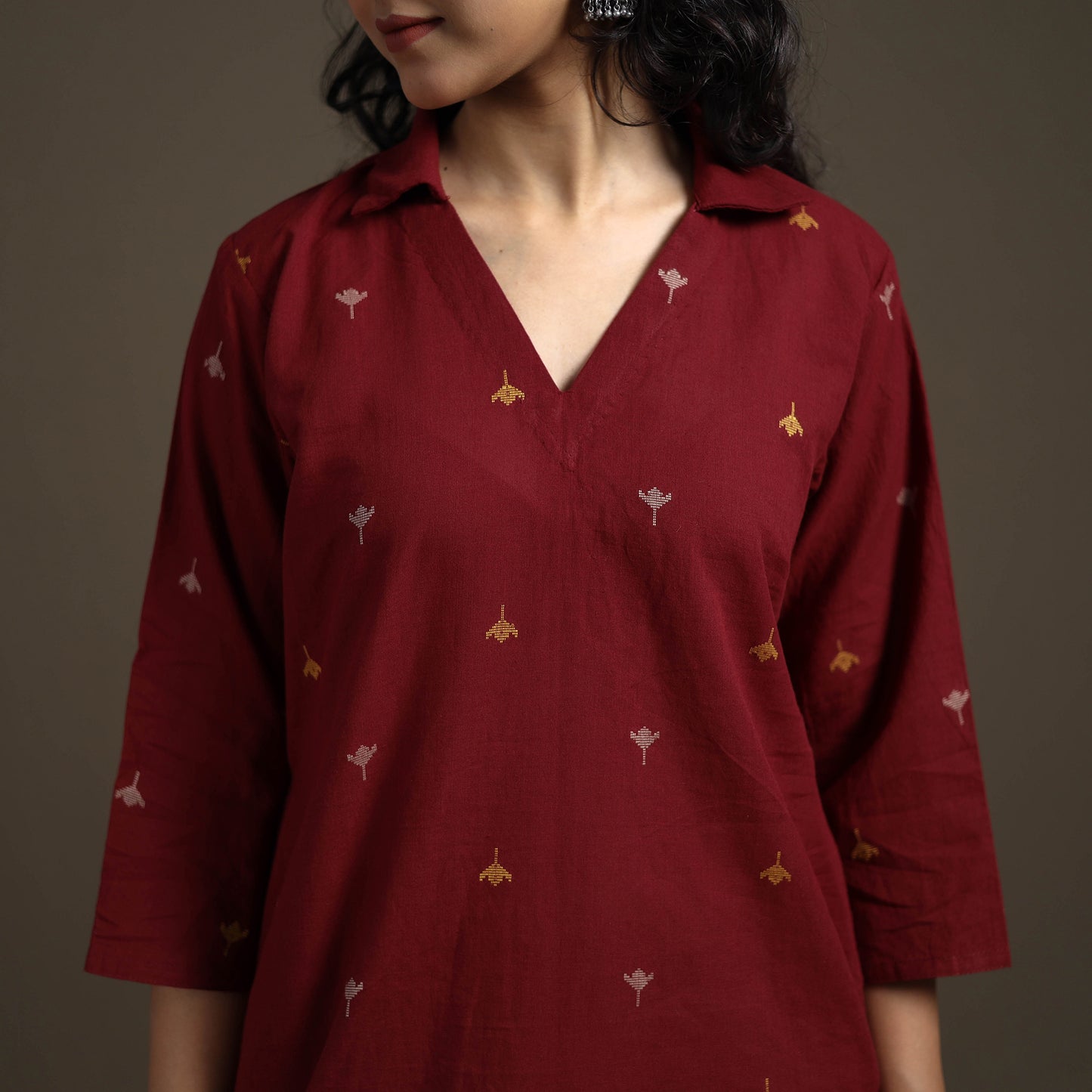 Jacquard Cotton Straight Long Kurta for Women 04