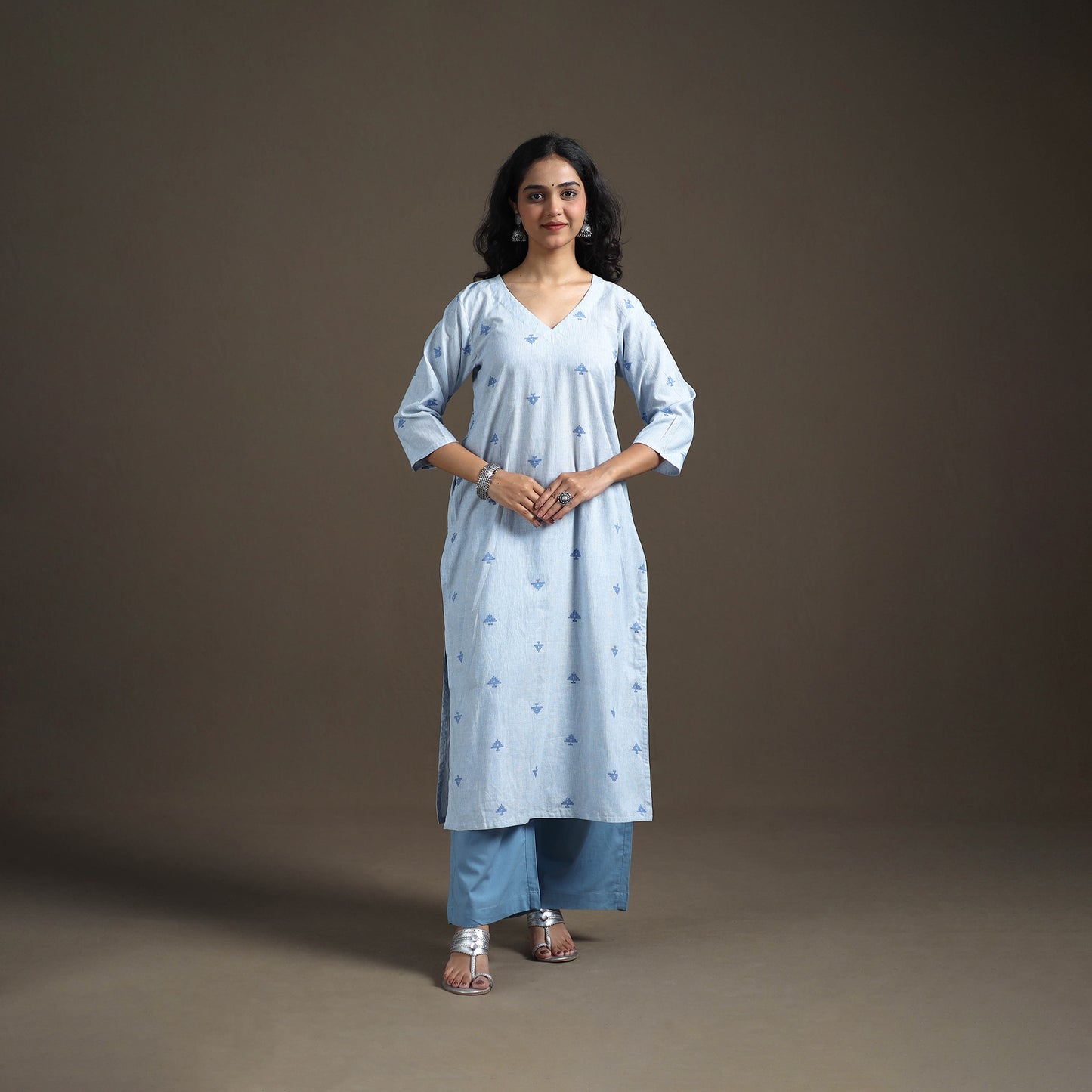 Jacquard Cotton Straight Long Kurta for Women 06