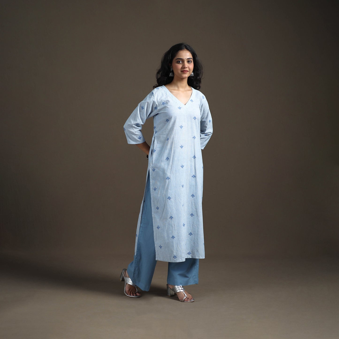 Jacquard Cotton Straight Long Kurta for Women 06