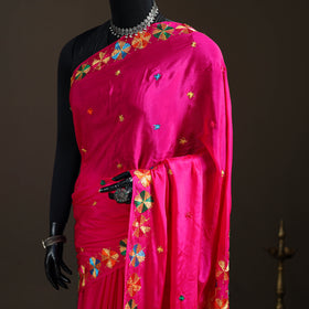 Chinon Silk Hand Embroidery Phulkari Saree 18