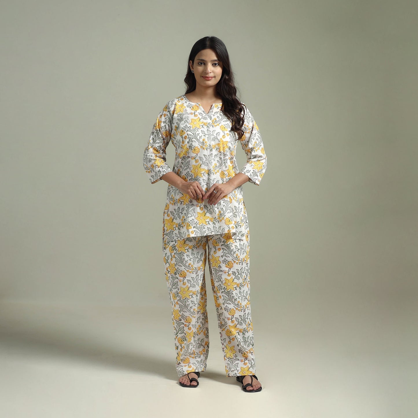 Sanganeri Floral Printed Cotton Night Suit for Women 11