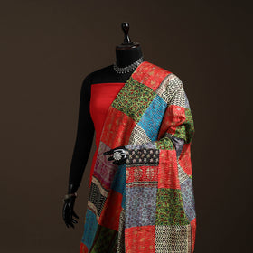 Multicolor - Bengal Hand Embroidery Patchwork Reversible Silk Kantha Dupatta 29