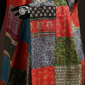 Multicolor - Bengal Hand Embroidery Patchwork Reversible Silk Kantha Dupatta 29