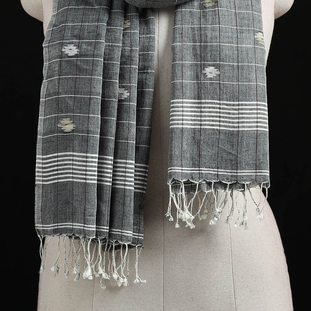 Burdwan Jamdani Handloom Cotton Stole with Tassels 18