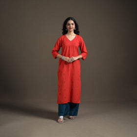 Jacquard Cotton Straight Long Kurta for Women 07