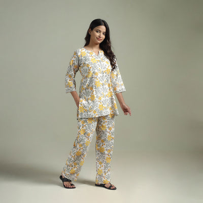 Sanganeri Floral Printed Cotton Night Suit for Women 11
