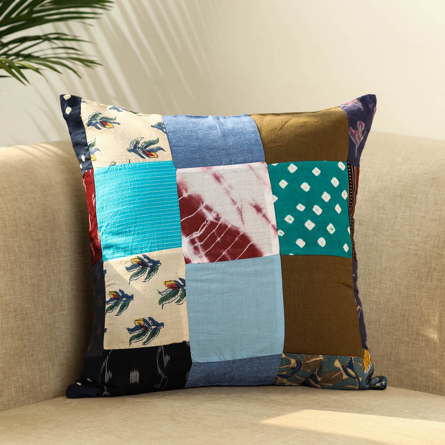  Multicolor Handcrafted Cotton Patchwork Cushion Cover
