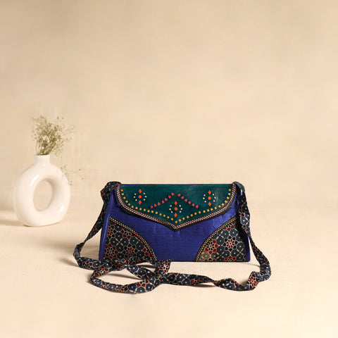Traditional Kutch Patchwork Silk Leather Flap Sling Bag 38
