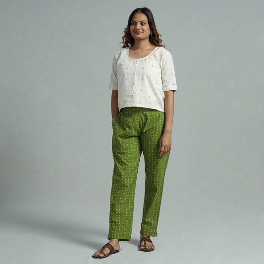 Apple Green - Jacquard Weave Cotton Elasticated Pant