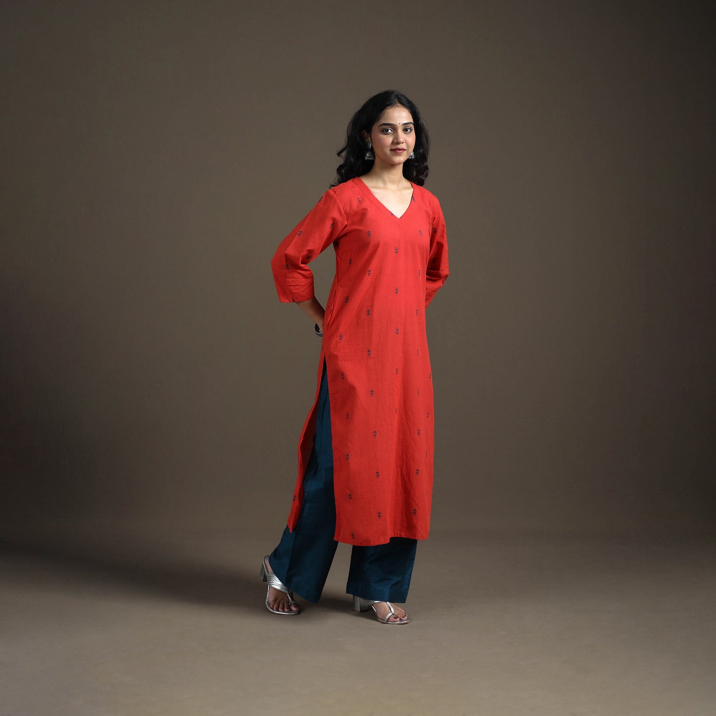 Jacquard Cotton Straight Long Kurta for Women 07