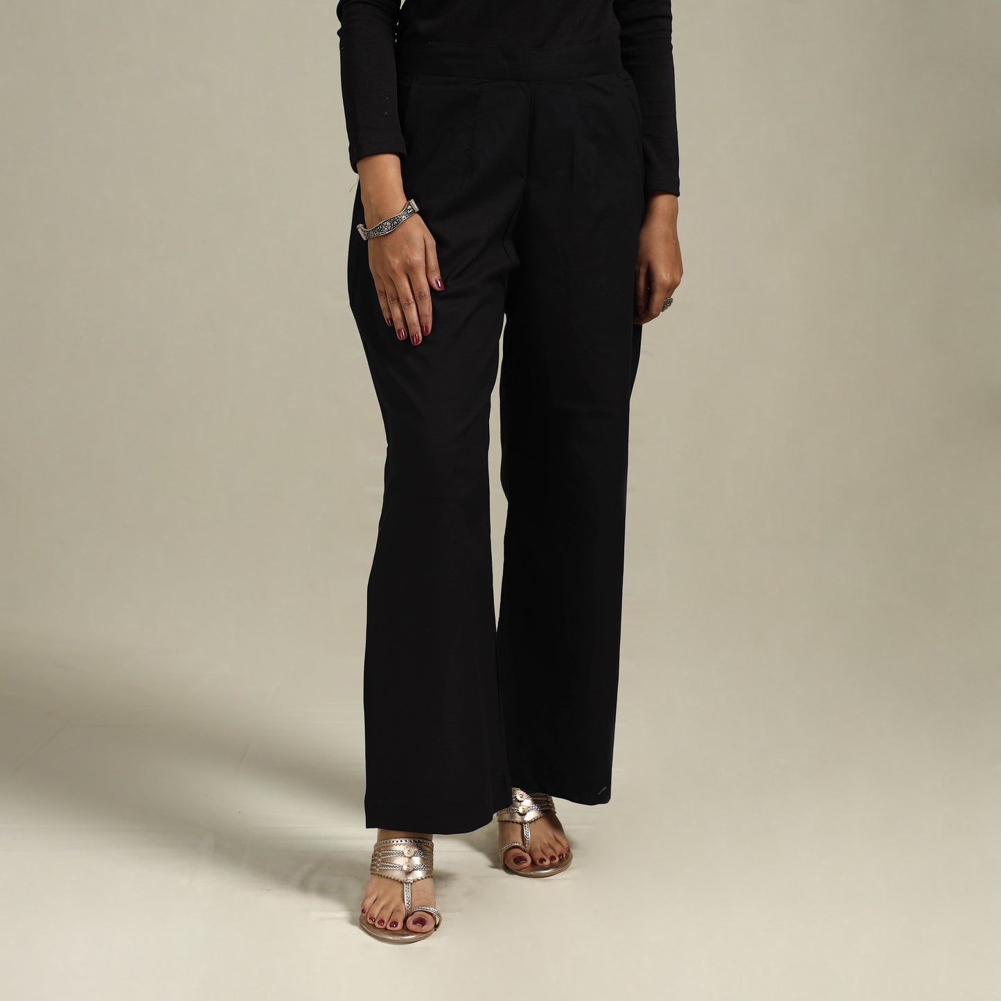 Elastic Waist Cotton Plain Palazzo for Women 46