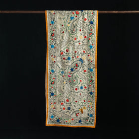 Beige - Ranihati Chanderi Silk Hand Embroidered Stole 41
