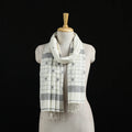 White - Burdwan Jamdani Handloom Cotton Stole with Tassels 16