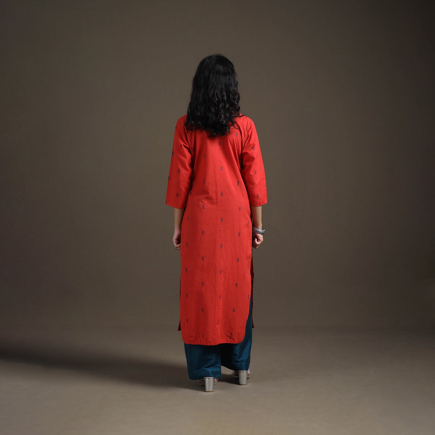 Jacquard Cotton Straight Long Kurta for Women 07