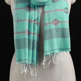 Green - Burdwan Jamdani Handloom Cotton Stole with Tassels 15