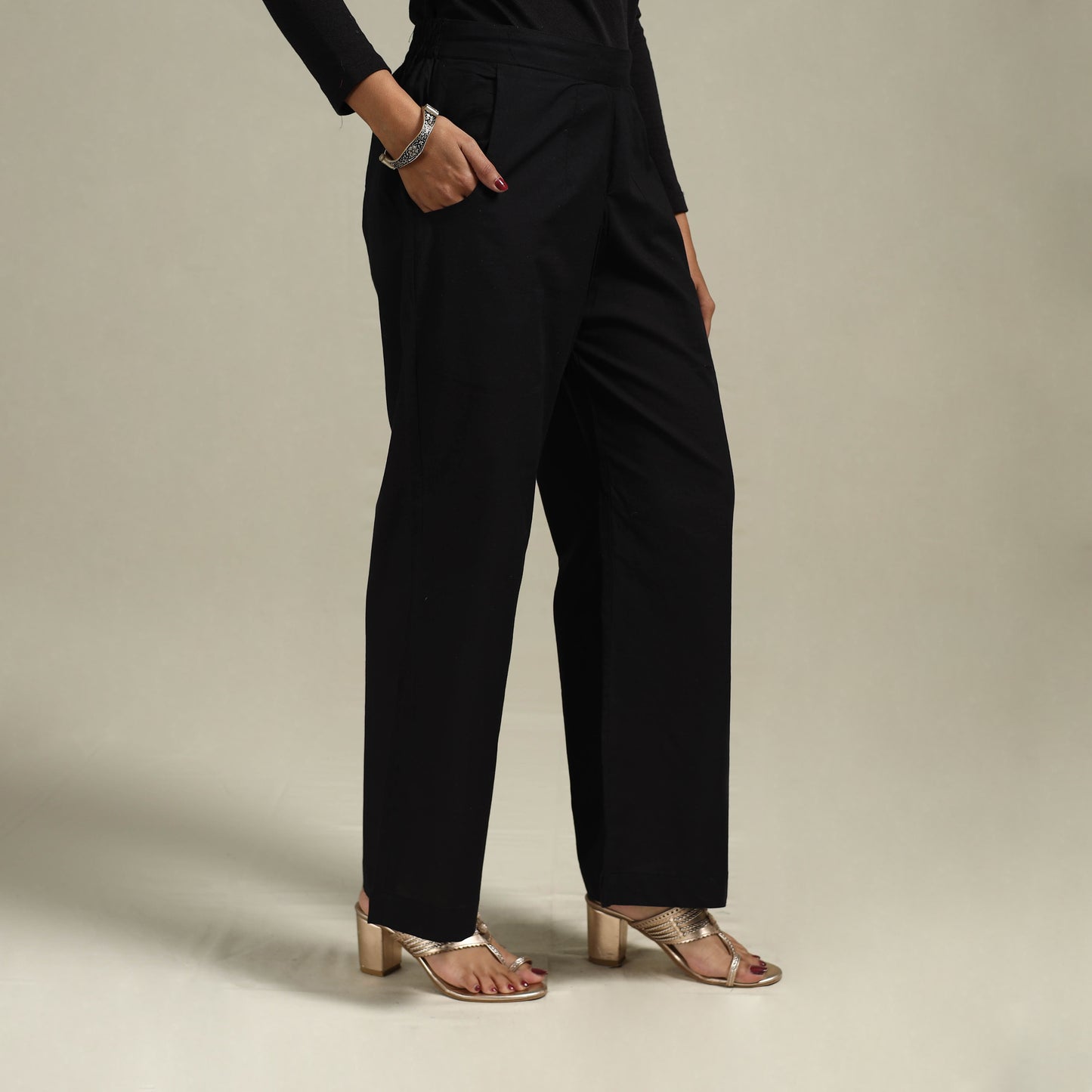 Elastic Waist Cotton Plain Palazzo for Women 46