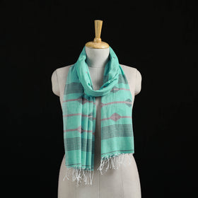 Green - Burdwan Jamdani Handloom Cotton Stole with Tassels 15