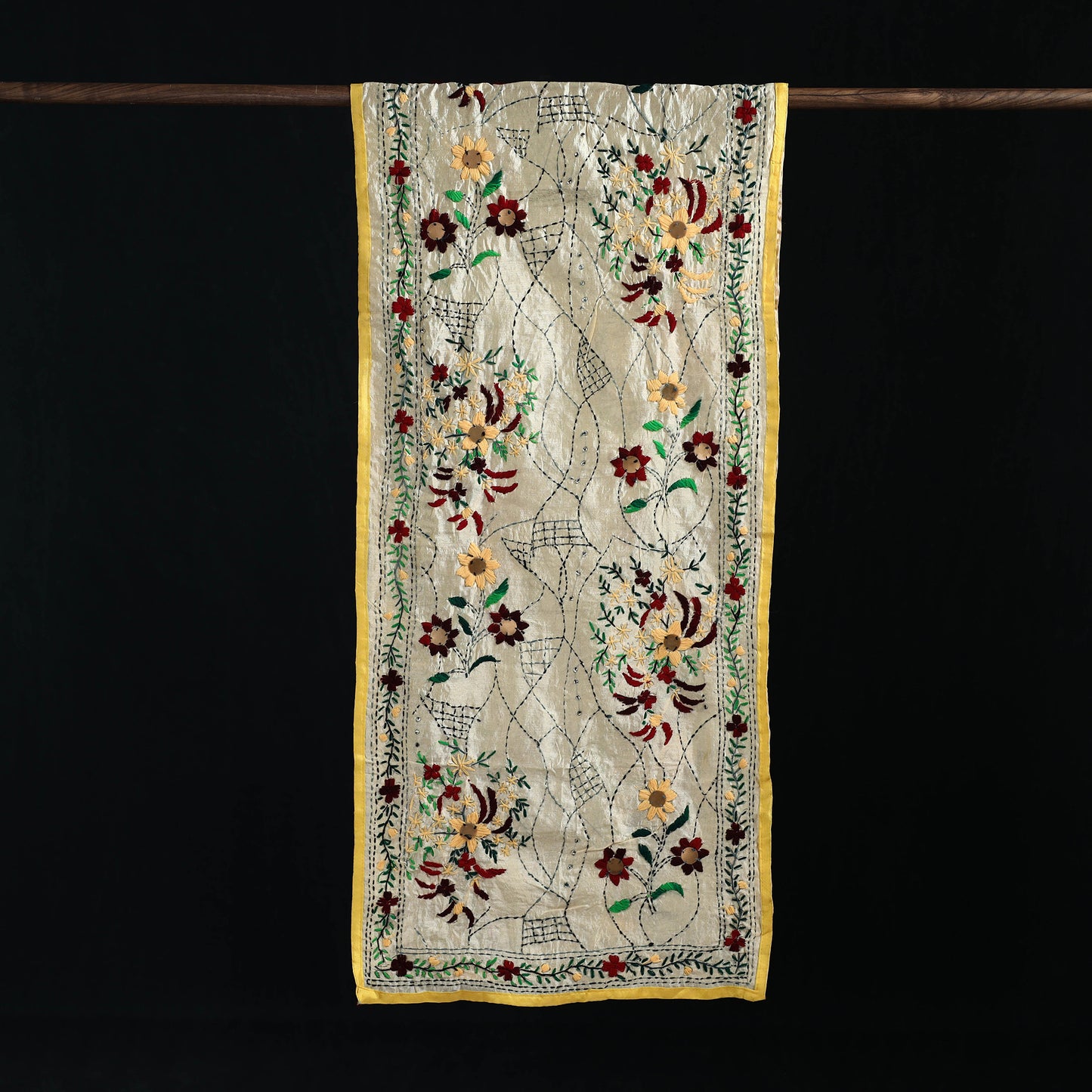 Beige - Ranihati Chanderi Silk Hand Embroidered Stole 39