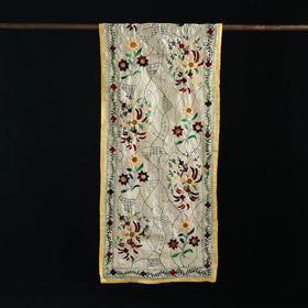 Beige - Ranihati Chanderi Silk Hand Embroidered Stole 39