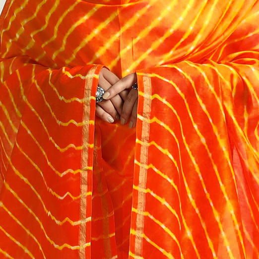 Orange - Traditional Tie & Dye Chanderi Silk Leheriya Dupatta 48