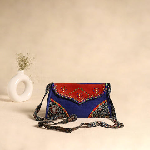 Traditional Kutch Patchwork Silk Leather Flap Sling Bag 39