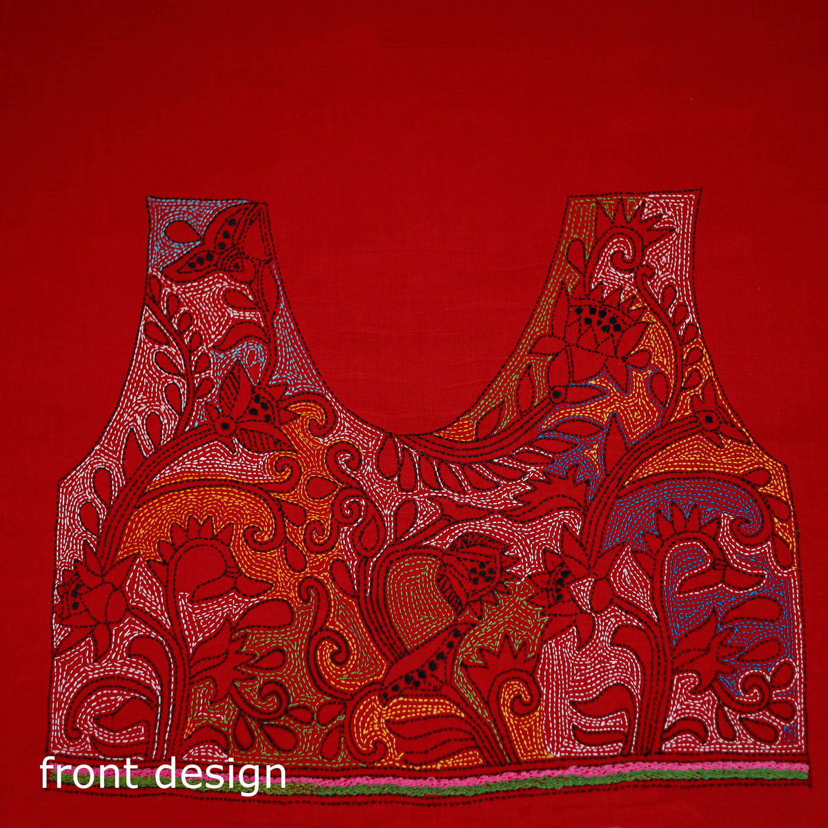 Bengal Kantha Hand Embroidered Cotton Blouse Piece 66