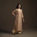 Brown - Mangalagiri Pure Handwoven Cotton Mirror Work Straight Long Kurta for women 02