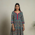 Block Print Mosaic Fusion A-Line Blue Sanganeri Cotton Kurta