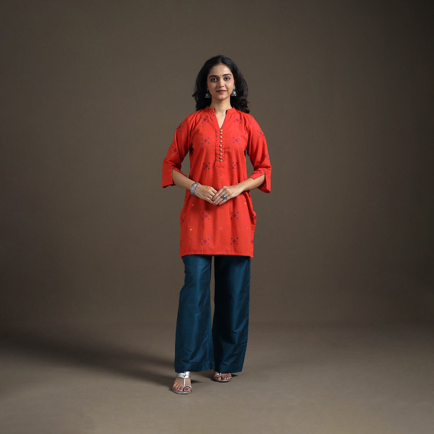 Jacquard Cotton Short Kurta for Women 13