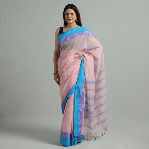 Peach - Tangail Bengal Handloom Pure Cotton Saree 28